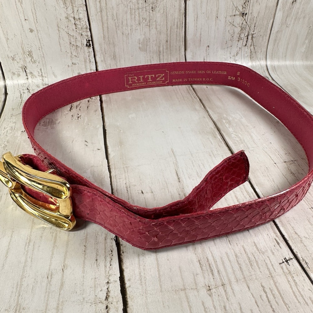 1990s Pink Leather Snakeskin Belt Vintage THE RITZ ACCESSORY Collection Size S/M